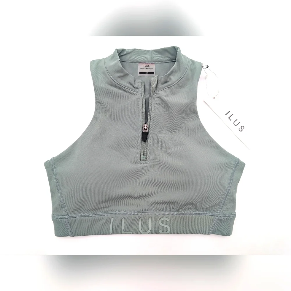 NWT ILUS Essential  Size XS Sea Foam High Neck Crop Top Front Zip It All In Bra - Picture 7 of 17